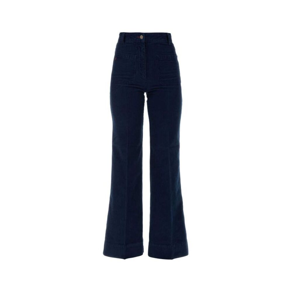 Victoria Beckham Women Blue Corduroy Flared Pant